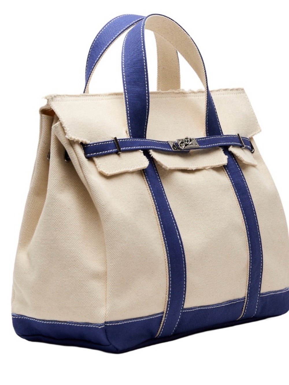 Large Sunwin Canvas Tote with Navy Trim - Everyday Structured Tote